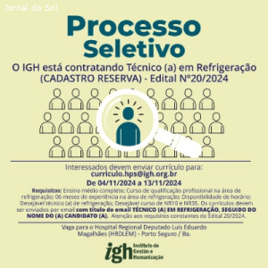 TÉCNICO(A) EM REFRIGERAÇÃO - PROCESSO SELETIVO CADASTRO RESERVA